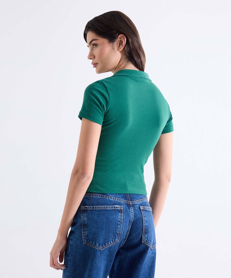 Camiseta Polo en Rib con Contraste, VerdeOscuro, hi-res